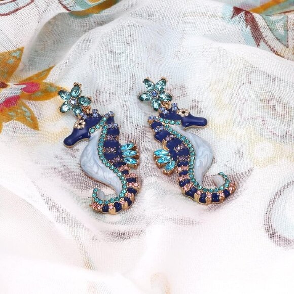 Seahorse Earrings for Women, Ocean Seahorse Earrings, Starfish Dangle Earring Hy - Picture 2 of 2